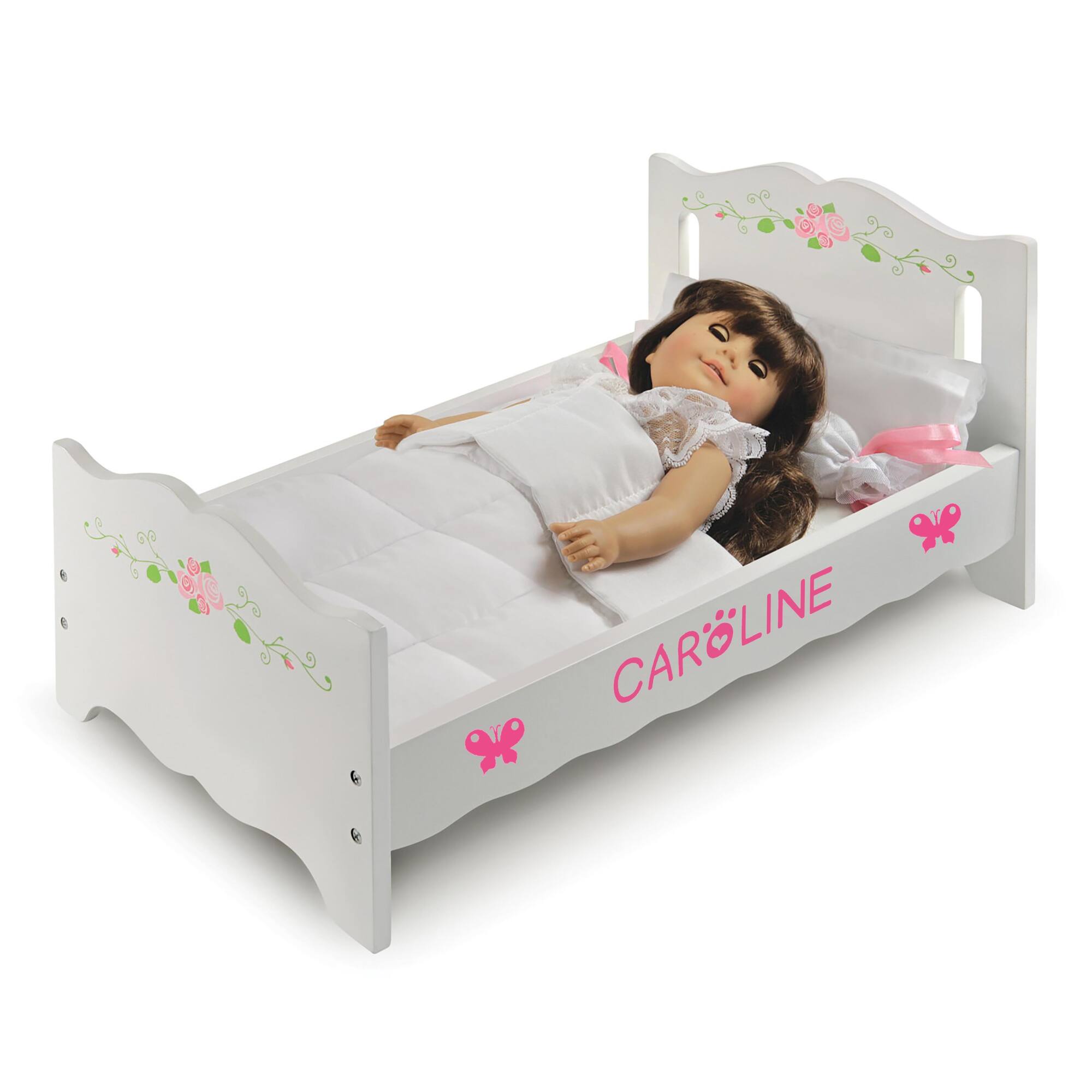 Badger Basket White Rose Doll Bed with Bedding